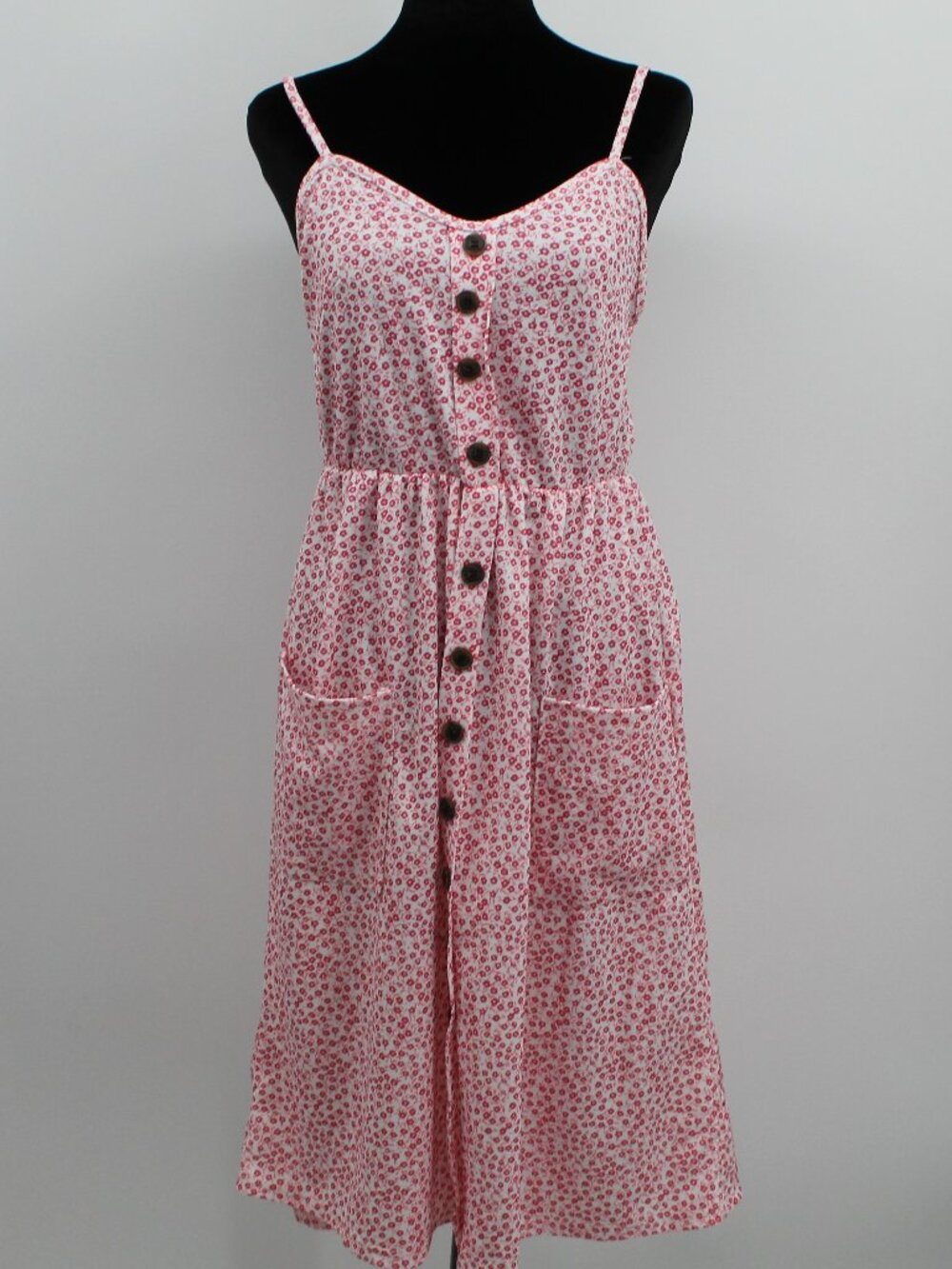 Pink Floral Sexy‎ Sundress Spagetti Straps Sz Med Boho Cottagecore Whimsical EXC